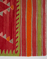 Vintage kilim rug in living room setting, bright colors, wild shaman, soft rug, bold color, Portland, Oregon, rug store, rug shop, local shop, vintage rug, modern kilim, warm colors