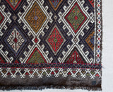 Vintage mini kilim rug in room decor setting, kilim, Turkish rug, vintage rug, portland, rug shop, bright colors, wild shaman, soft rug, bold color, Portland, Oregon, rug store, rug shop, local shop