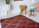 Vintage mini kilim rug in room decor setting, kilim, Turkish rug, vintage rug, portland, rug shop, bright colors, wild shaman, soft rug, bold color, Portland, Oregon, rug store, rug shop, local shop