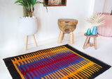Vintage mini kilim rug in room decor setting, kilim, Turkish rug, vintage rug, portland, rug shop, bright colors, wild shaman, soft rug, bold color, Portland, Oregon, rug store, rug shop, local shop