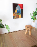 Vintage kilim rug in living room setting, old rug, antique rug, pastel colors, faded colors, Turkish rug, vintage rug, soft rug, Portland, Oregon, rug store, rug shop, local shop, earthy tones, earthy colors, warm colors