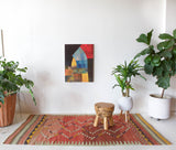 Vintage kilim rug in living room setting, bright colors, wild shaman, soft rug, bold color, Portland, Oregon, rug store, rug shop, local shop, vintage rug, modern kilim, warm colors