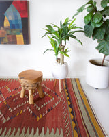 Vintage kilim rug in living room setting, bright colors, wild shaman, soft rug, bold color, Portland, Oregon, rug store, rug shop, local shop, vintage rug, modern kilim, warm colors