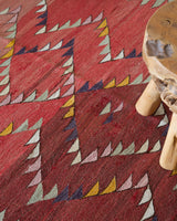 Vintage kilim rug in living room setting, bright colors, wild shaman, soft rug, bold color, Portland, Oregon, rug store, rug shop, local shop, vintage rug, modern kilim, warm colors