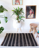 Vintage mini kilim rug in room decor setting, kilim, Turkish rug, vintage rug, portland, rug shop, bright colors, wild shaman, soft rug, bold color, Portland, Oregon, rug store, rug shop, local shop