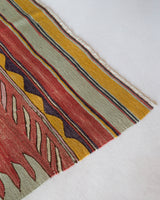 Vintage kilim rug in living room setting, bright colors, wild shaman, soft rug, bold color, Portland, Oregon, rug store, rug shop, local shop, vintage rug, modern kilim, warm colors