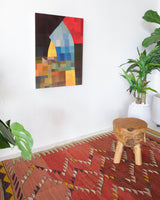 Vintage kilim rug in living room setting, bright colors, wild shaman, soft rug, bold color, Portland, Oregon, rug store, rug shop, local shop, vintage rug, modern kilim, warm colors