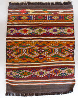 Vintage mini kilim rug in room decor setting, kilim, Turkish rug, vintage rug, portland, rug shop, bright colors, wild shaman, soft rug, bold color, Portland, Oregon, rug store, rug shop, local shop