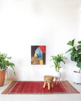 Vintage kilim rug in living room setting, bright colors, wild shaman, soft rug, bold color, Portland, Oregon, rug store, rug shop, local shop, vintage rug, modern kilim, warm colors