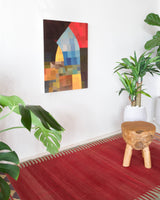 Vintage kilim rug in living room setting, bright colors, wild shaman, soft rug, bold color, Portland, Oregon, rug store, rug shop, local shop, vintage rug, modern kilim, warm colors