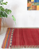 Vintage kilim rug in living room setting, bright colors, wild shaman, soft rug, bold color, Portland, Oregon, rug store, rug shop, local shop, vintage rug, modern kilim, warm colors