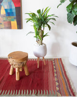 Vintage kilim rug in living room setting, bright colors, wild shaman, soft rug, bold color, Portland, Oregon, rug store, rug shop, local shop, vintage rug, modern kilim, warm colors