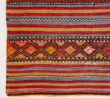 Vintage mini kilim rug in room decor setting, kilim, Turkish rug, vintage rug, portland, rug shop, bright colors, wild shaman, soft rug, bold color, Portland, Oregon, rug store, rug shop, local shop