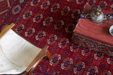 old rug, antique rug, Turkish rug, Portland, Oregon, rug store, rug shop, local shop, bright colors, wild shaman, large rug, area rug, red rug, bold color, baluch rug, burgundy, dark red