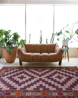 Vintage kilim rug in living room setting, bright colors, wild shaman, soft rug, bold color, Portland, Oregon, rug store, rug shop, local shop, vintage rug, modern kilim, warm colors