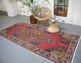 Vintage Turkish Faded Anatolian Rug 4.4ftx9.3ft