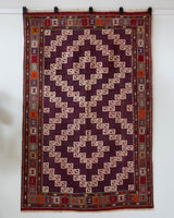 Vintage kilim rug in living room setting, bright colors, wild shaman, soft rug, bold color, Portland, Oregon, rug store, rug shop, local shop, vintage rug, modern kilim, warm colors