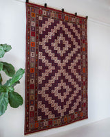 Vintage kilim rug in living room setting, bright colors, wild shaman, soft rug, bold color, Portland, Oregon, rug store, rug shop, local shop, vintage rug, modern kilim, warm colors