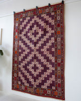 Vintage kilim rug in living room setting, bright colors, wild shaman, soft rug, bold color, Portland, Oregon, rug store, rug shop, local shop, vintage rug, modern kilim, warm colors