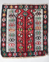 Vintage mini kilim rug in room decor setting, kilim, Turkish rug, vintage rug, portland, rug shop, bright colors, wild shaman, soft rug, bold color, Portland, Oregon, rug store, rug shop, local shop