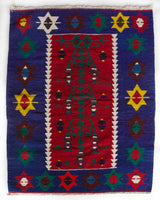 Vintage mini kilim rug in room decor setting, kilim, Turkish rug, vintage rug, portland, rug shop, bright colors, wild shaman, soft rug, bold color, Portland, Oregon, rug store, rug shop, local shop