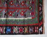 Vintage mini kilim rug in room decor setting, kilim, Turkish rug, vintage rug, portland, rug shop, bright colors, wild shaman, soft rug, bold color, Portland, Oregon, rug store, rug shop, local shop