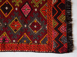 Vintage mini kilim rug in room decor setting, kilim, Turkish rug, vintage rug, portland, rug shop, bright colors, wild shaman, soft rug, bold color, Portland, Oregon, rug store, rug shop, local shop