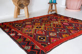 Vintage mini kilim rug in room decor setting, kilim, Turkish rug, vintage rug, portland, rug shop, bright colors, wild shaman, soft rug, bold color, Portland, Oregon, rug store, rug shop, local shop