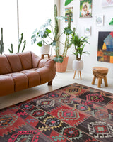Vintage kilim rug in living room setting, bright colors, wild shaman, soft rug, bold color, Portland, Oregon, rug store, rug shop, local shop, vintage rug, modern kilim, warm colors