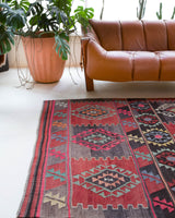Vintage kilim rug in living room setting, bright colors, wild shaman, soft rug, bold color, Portland, Oregon, rug store, rug shop, local shop, vintage rug, modern kilim, warm colors