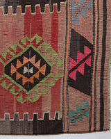 Vintage kilim rug in living room setting, bright colors, wild shaman, soft rug, bold color, Portland, Oregon, rug store, rug shop, local shop, vintage rug, modern kilim, warm colors