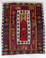 Vintage mini kilim rug in room decor setting, kilim, Turkish rug, vintage rug, portland, rug shop, bright colors, wild shaman, soft rug, bold color, Portland, Oregon, rug store, rug shop, local shop