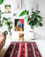 Vintage Turkish rug in a living room setting, pile rug, Turkish rug, vintage rug, portland, rug shop, bright colors, wild shaman, soft rug, bold color, Portland, Oregon, rug store, rug shop, local shop, antique rug