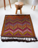 Vintage mini kilim rug in room decor setting, kilim, Turkish rug, vintage rug, portland, rug shop, bright colors, wild shaman, soft rug, bold color, Portland, Oregon, rug store, rug shop, local shop