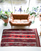 Vintage Turkish rug in a living room setting, pile rug, Turkish rug, vintage rug, portland, rug shop, bright colors, wild shaman, soft rug, bold color, Portland, Oregon, rug store, rug shop, local shop, antique rug