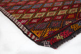 Vintage mini kilim rug in room decor setting, kilim, Turkish rug, vintage rug, portland, rug shop, bright colors, wild shaman, soft rug, bold color, Portland, Oregon, rug store, rug shop, local shop