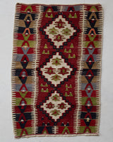 Vintage mini kilim rug in room decor setting, kilim, Turkish rug, vintage rug, portland, rug shop, bright colors, wild shaman, soft rug, bold color, Portland, Oregon, rug store, rug shop, local shop