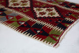 Vintage mini kilim rug in room decor setting, kilim, Turkish rug, vintage rug, portland, rug shop, bright colors, wild shaman, soft rug, bold color, Portland, Oregon, rug store, rug shop, local shop