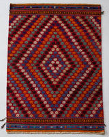 Vintage mini kilim rug in room decor setting, kilim, Turkish rug, vintage rug, portland, rug shop, bright colors, wild shaman, soft rug, bold color, Portland, Oregon, rug store, rug shop, local shop