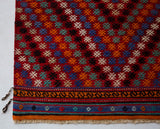 Vintage mini kilim rug in room decor setting, kilim, Turkish rug, vintage rug, portland, rug shop, bright colors, wild shaman, soft rug, bold color, Portland, Oregon, rug store, rug shop, local shop