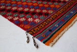 Vintage mini kilim rug in room decor setting, kilim, Turkish rug, vintage rug, portland, rug shop, bright colors, wild shaman, soft rug, bold color, Portland, Oregon, rug store, rug shop, local shop