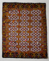 Vintage kilim rug in living room setting, bright colors, wild shaman, soft rug, bold color, Portland, Oregon, rug store, rug shop, local shop, vintage rug, modern kilim, warm colors