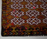 Vintage kilim rug in living room setting, bright colors, wild shaman, soft rug, bold color, Portland, Oregon, rug store, rug shop, local shop, vintage rug, modern kilim, warm colors