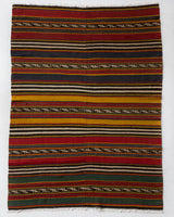 Vintage mini kilim rug in room decor setting, kilim, Turkish rug, vintage rug, portland, rug shop, bright colors, wild shaman, soft rug, bold color, Portland, Oregon, rug store, rug shop, local shop