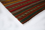 Vintage mini kilim rug in room decor setting, kilim, Turkish rug, vintage rug, portland, rug shop, bright colors, wild shaman, soft rug, bold color, Portland, Oregon, rug store, rug shop, local shop