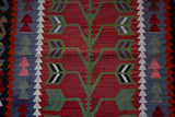 Vintage mini kilim rug in room decor setting, kilim, Turkish rug, vintage rug, portland, rug shop, bright colors, wild shaman, soft rug, bold color, Portland, Oregon, rug store, rug shop, local shop