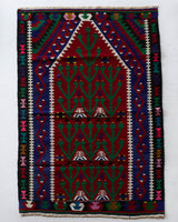 Vintage mini kilim rug in room decor setting, kilim, Turkish rug, vintage rug, portland, rug shop, bright colors, wild shaman, soft rug, bold color, Portland, Oregon, rug store, rug shop, local shop