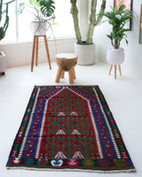 Vintage mini kilim rug in room decor setting, kilim, Turkish rug, vintage rug, portland, rug shop, bright colors, wild shaman, soft rug, bold color, Portland, Oregon, rug store, rug shop, local shop