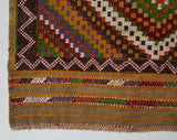 Vintage mini kilim rug in room decor setting, kilim, Turkish rug, vintage rug, portland, rug shop, bright colors, wild shaman, soft rug, bold color, Portland, Oregon, rug store, rug shop, local shop