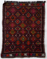 Vintage mini kilim rug in room decor setting, kilim, Turkish rug, vintage rug, portland, rug shop, bright colors, wild shaman, soft rug, bold color, Portland, Oregon, rug store, rug shop, local shop
